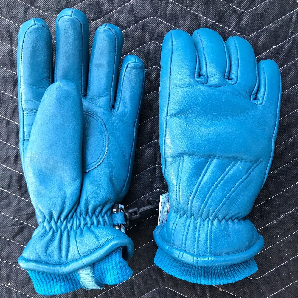 Hot Fingers Genuine Leather Ski Gloves, Womens' Medium, Teal